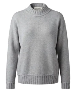 Fijngebreide dames coltrui in grijs met zachte aansluitende turtleneck kraag en lange mouwen
