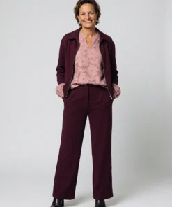 Enjoy dames pantalon wide leg met wijde rechte pijpen in port wijnrood_model