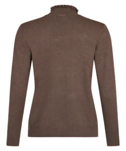 Sunday dames pullie met turtleneck col en ruches in donkerbruin met lange mouwen