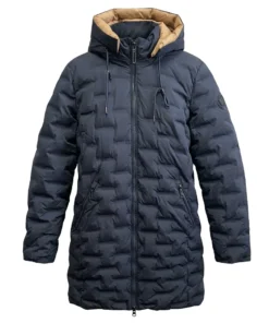 Blue Flame dames winterjas gewatteerd donkerblauw met afritsbare capuchon en tweewegritssluiting