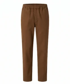 Luigi Morini Weiden heren pantalon met elastische tailleband en steekzakken in cognac bruin katoen