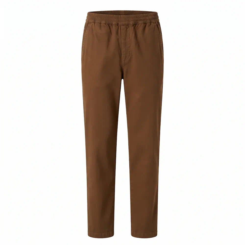 Luigi Morini Weiden heren pantalon met elastische tailleband en steekzakken in cognac bruin katoen