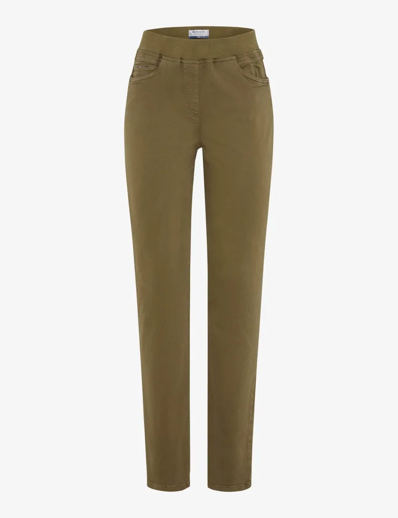 Raphaela by Brax dames five-pocket jeans model Pamina in olijfgroen met elastische tailleband en slanke pijpen