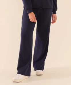 FOS Amsterdam dames broek Ria met wijde rechte pijpen en elastische taille in donkerblauw navy