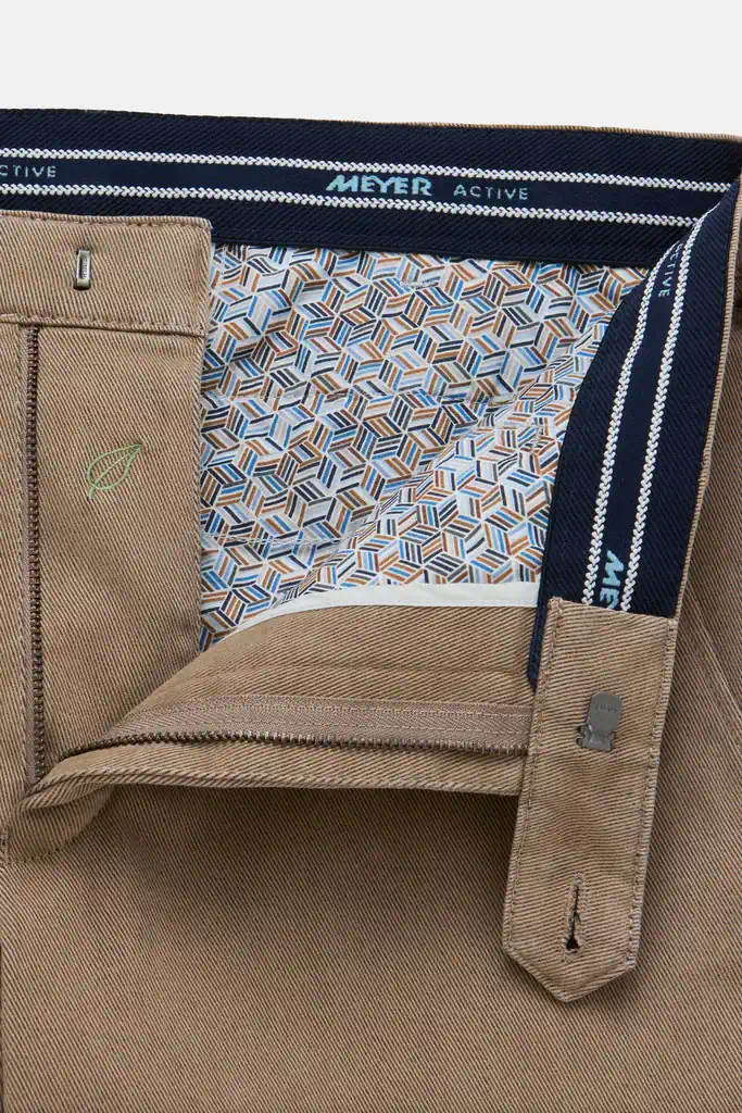 Meyer heren chino broek model Bonn in beige stretchkatoen met flexband_rits