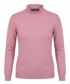 Sunday dames pullie met ruches aan de turtleneck col en mouwen in zachtroze met lange mouwen