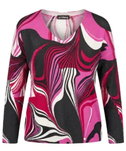 Gollehaug dames fijngebreide trui met golvend motief in roze tinten en V-hals uit de outlet collectie