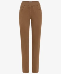 Raphaela by Brax dames five-pocket stretchjeans model Pamina in camel met elastische band en Swarovski-accent