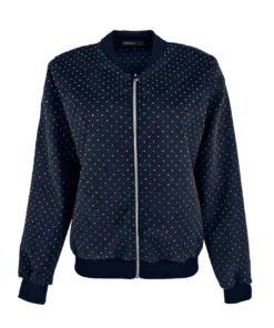 FOS Amsterdam dames bomberjack Bambi in donkerblauw suedine met glanzende studs en ritssluiting