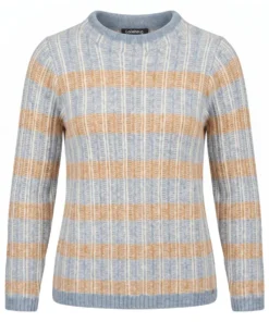 Gollehaug dames coltrui van 75 procent wol in lichtblauw en camel uit de outlet collectie