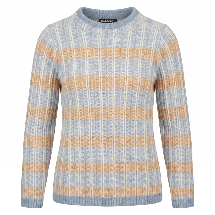 Gollehaug dames coltrui van 75 procent wol in lichtblauw en camel uit de outlet collectie