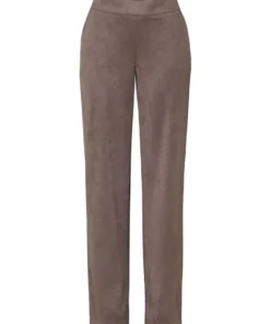 Relaxed by TONI dames pantalon van zachte taupe suedine met elastische tailleband en rechte pijpen