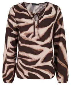 FOS Amsterdam dames blouson met zebraprint in bruin en beige met halsstrik en elastische mouwboorden