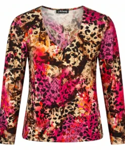 Gollehaug dames blouson met elastische zoom en V-hals in fuchsia panterdessin uit de outlet collectie