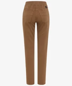 Raphaela by Brax dames five-pocket stretchjeans model Pamina in camel met elastische band en Swarovski-accent_achter