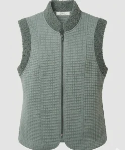 Sensia dames bodywarmer in jadegroen met wafelstructuur, ritssluiting en zachte teddy kraag