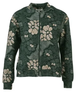 Enjoy dames bomberjack in bottle green donkergroen met reliëf bloemenpatroon en ritssluiting
