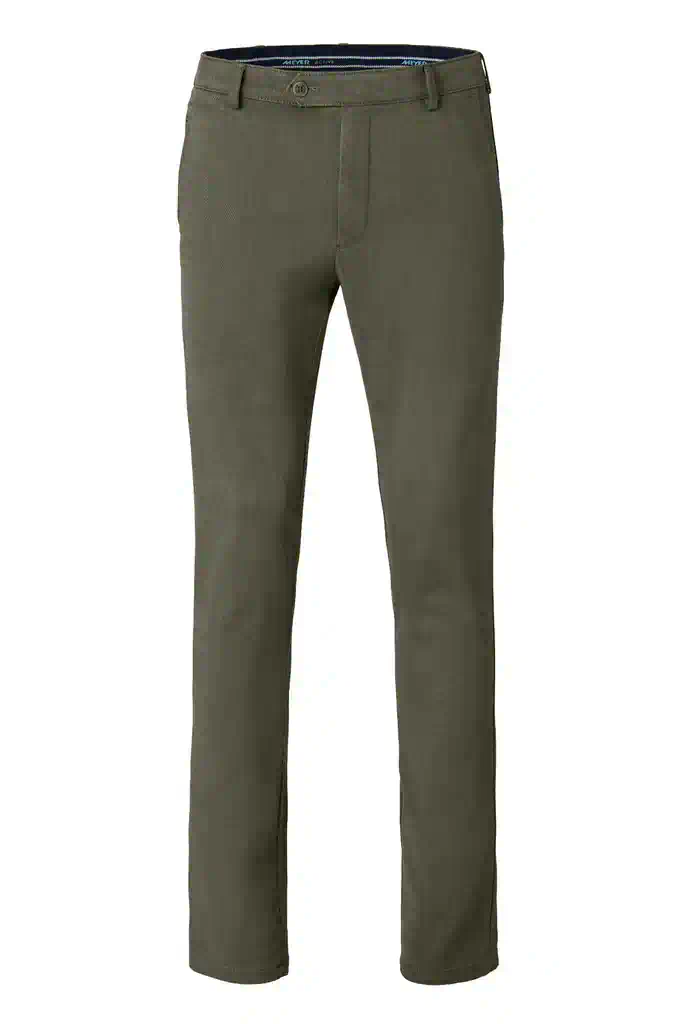 Meyer heren chino stretch broek model Bonn in donkergroen met rechte pijpen en flexibele band