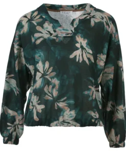 Enjoy dames blouson in bottle green donkergroen met bloemendessin en elastische boord in de zoom