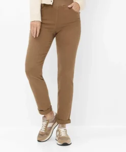 Raphaela by Brax dames five-pocket stretchjeans model Pamina in camel met elastische band en Swarovski-accent_detail