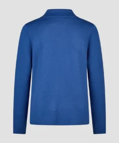 Barbara Lebek dames vest in azuurblauw fijnbreisel met ritssluiting en opstaande kraag met koordjes_achter