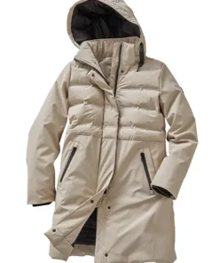 Blue Flame dames winterjas waterdicht in licht beige met afneembare capuchon, deelbare rits en waterdichte zakken_2