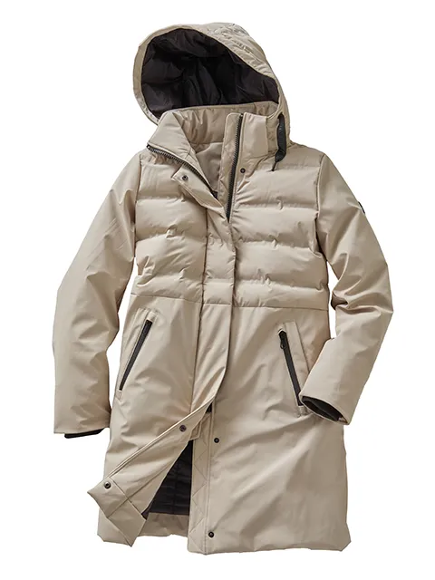 Blue Flame dames winterjas waterdicht in licht beige met afneembare capuchon, deelbare rits en waterdichte zakken_2