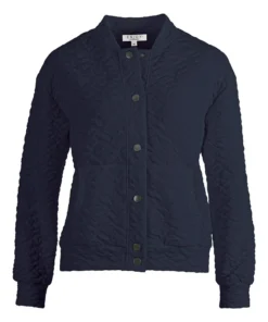 Enjoy dames bomberjasje in donkerblauw met reliëfstructuur, drukknoopsluiting en elastische boorden