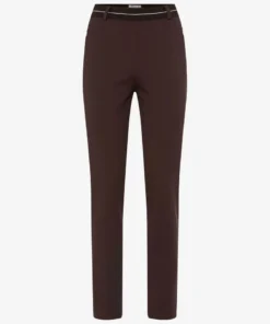 Raphaela by Brax dames slip-on broek model Lillyth in donkerbruin met elastische tailleband en strijkplooi