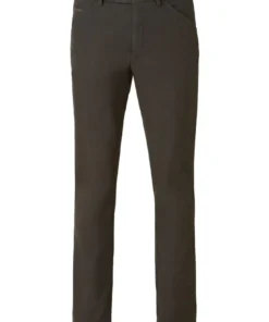 Meyer heren chino model Chicago in bruin met subtiele microstructuur en achterzak met knoopsluiting