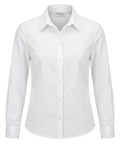 Aga by Victoria klassieke dames blouse in wit met lange mouwen, coupenaden en subtiel streepeffect in het weefsel