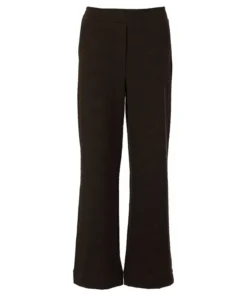 Enjoy dames broek wide leg met subtiele reliëfstructuur in effen donkerbruin met rechte wijde pijpen