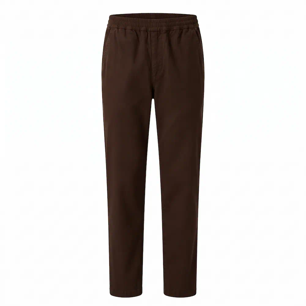 Luigi Morini Weiden heren broek met elastische tailleband van katoen stretch in donkerbruin