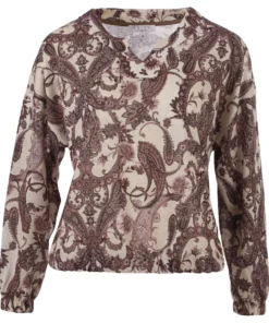 Enjoy dames dunne sweater met V-hals en all-over paisley dessin in bruin taupe en bordeaux
