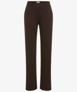 Raphaela by Brax dames broek model Peggy flared in warm bruin met lichte weefstructuur en knoop-ritssluiting