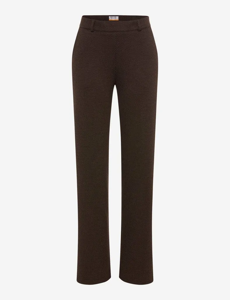 Raphaela by Brax dames broek model Peggy flared in warm bruin met lichte weefstructuur en knoop-ritssluiting
