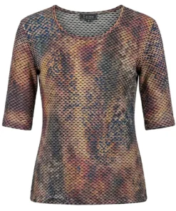 Leona per Donna dames twinset bestaande uit ritsvest en bijpassend shirt met multicolor reliëfstructuur_shirt