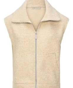 Dreamstar dames teddy gilet Hessel in beige met steekzakken en elastische band aan de achterzijde