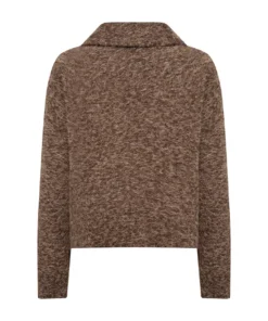 Soyaconcept dames jasje Hira van pluizig gebreid materiaal in taupe met ritssluiting en platte kraag_model1