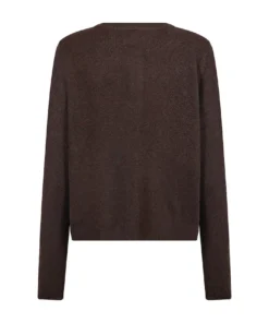 Soyaconcept dames vest SC-Orlean 2 in donkerbruin breisel met ronde hals en knoopsluiting aan de voorzijde_achter