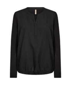 Soyaconcept dames blouson SC-Hermine 3 in effen zwart met subtiele V-hals en elastische boord aan de onderzijde