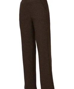 Dreamstar dames broek Fabo in bruin met subtiel stippenmotief, comfortabele tailleband en rechte pijpen