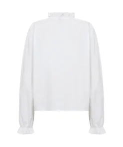 Soyaconcept dames blouse SC-Netti 143 in wit biokatoen met ruches langs de kraag, knooplijst en mouwen_achter