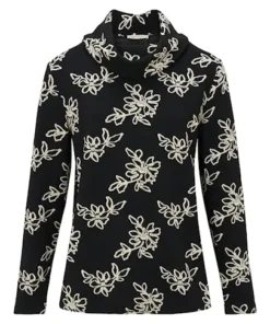 Dreamstar dames blouson Cecily in zwart jacquard met opstaande kraag en stijlvolle gestikte bloemen