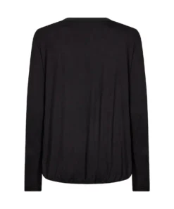 Soyaconcept dames blouson SC-Hermine 3 in effen zwart met subtiele V-hals en elastische boord aan de onderzijde_achter