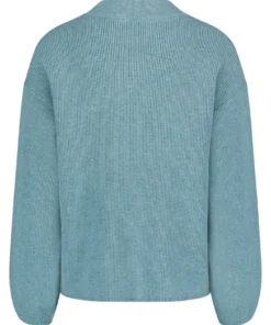 Betty Barclay dames trui in mintgroen ribbreisel met opstaande kraag en oversized mouwen_achter