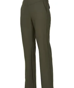 Dreamstar dames broek Monty met rechte pijpen in olijfgroen van kreukvrije travelstof met warme fleece binnenkant