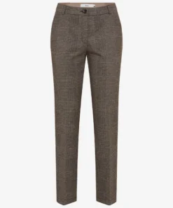 Raphaela by Brax dames broek Maron S in bruin met klassiek ruitdessin, persvouwen en comfortabele elastische band