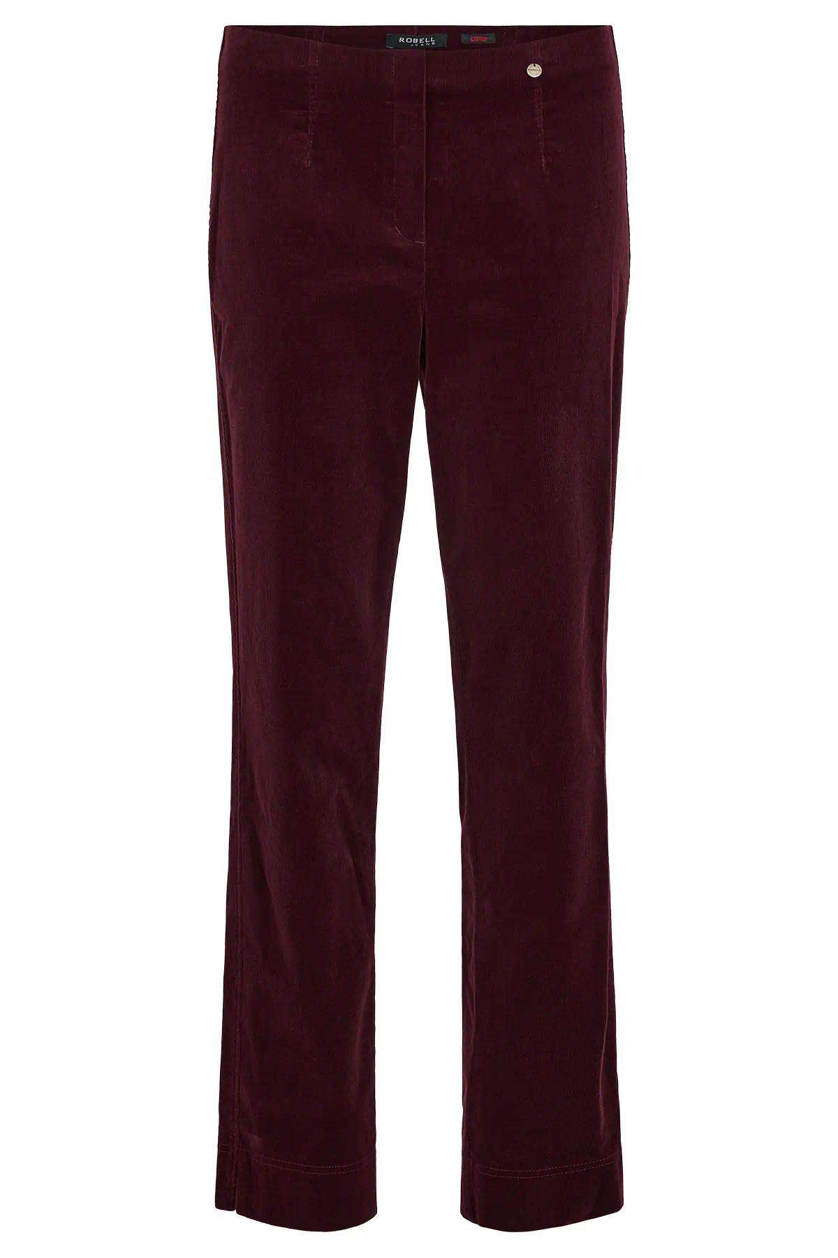 Robell dames pantalon Marie in bordeauxrode babycord met comfortabele elastische band en rechte pijpen