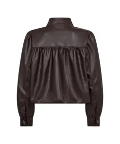 Soyaconcept dames jasje SC-Beckie 21 in bruin imitatieleer met opstaande kraag en blinde knoopsluiting_achter